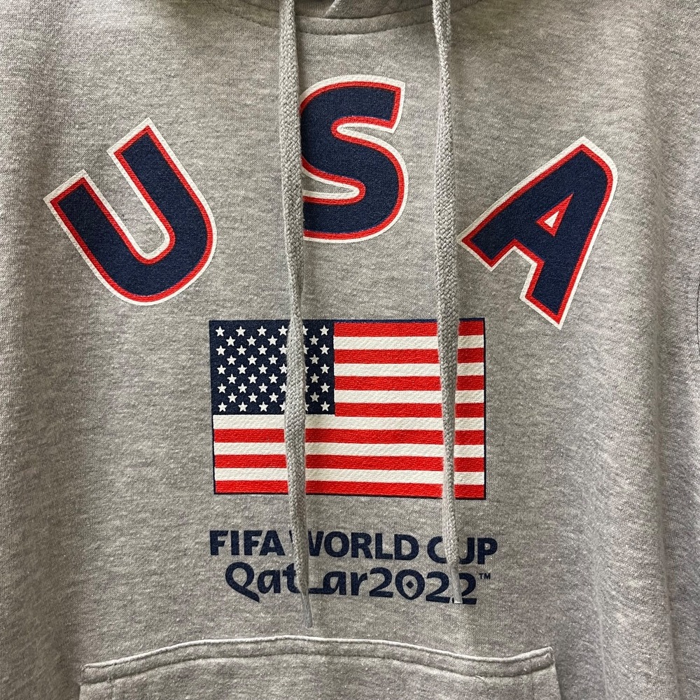 FIFA World Cup Qatar 2022 USA Flag Hoodie Pullover Sweatshirt Size Large‎ Pocket
